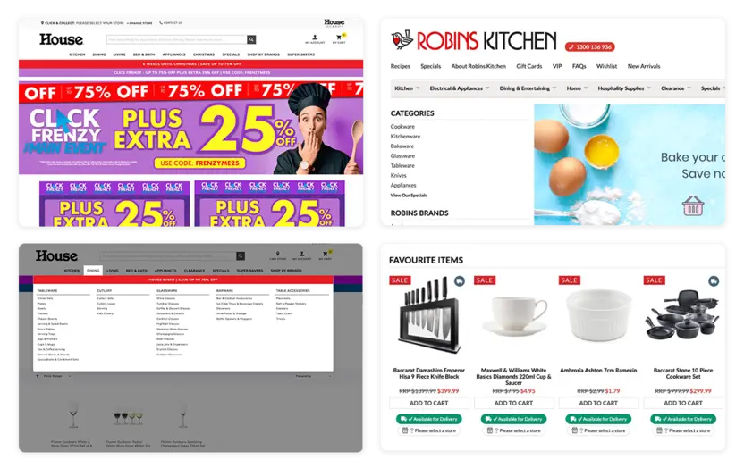 Graphical examples of my UI/UX design work on the House and Robins Kitchen website
