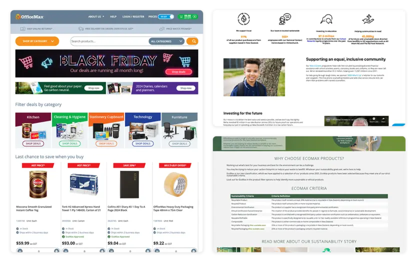 Graphical examples of my UI/UX design work on the OfficeMax website